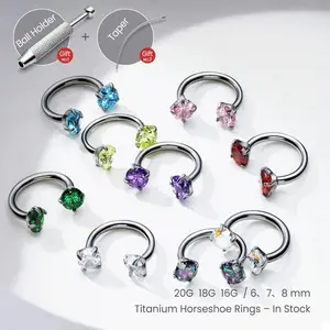 18G/21G Titanium Horseshoe Nose Ring (Free Ball Holder) Internally Threaded Gems,Earring Daith Cartilage Helix,Piercing Jewelry