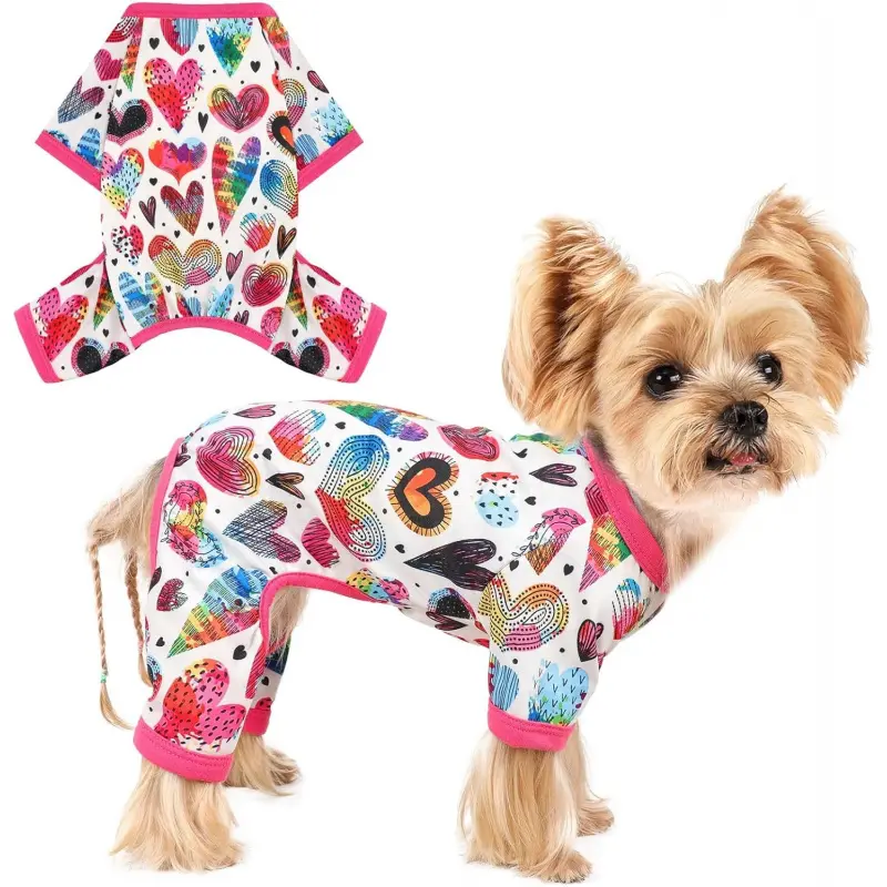 Cute Pattern Dog Pajamas for Small Medium Dogs - Soft Polyester Pet Pjs for Dogs Boy Girl - Breathable Doggie Onesies for Puppy Cat, XS to L
