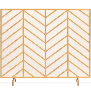 Best Choice Products 38x31in Single Panel Handcrafted Iron Chevron Fireplace Screen w/ Distressed Finish