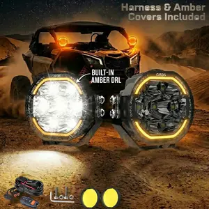 BLUEMOTOR 3.5" LED Driving Pods with Amber DRL, 7400LM IP68 Waterproof Spot Flood Combo Beam, GR35 Series Off-Road Ditch Lights for Jeep Truck SUV (2 PCS)