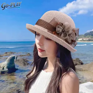 Women's French Vintage UV Protection Sun Hat | Breathable Crochet Bucket Hat with Floral Decor | Spring Summer Outdoor Travel Parent-Child Matching Hat