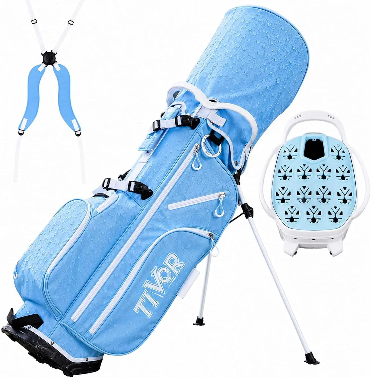 14 Way Golf Stand Bag for Men & Women, Lightweight Silent Hybrid Golf Bag with Club Lock Top, Oversized Putter Well, 8 Pockets, USB Port & Rain Cover, Black Blue