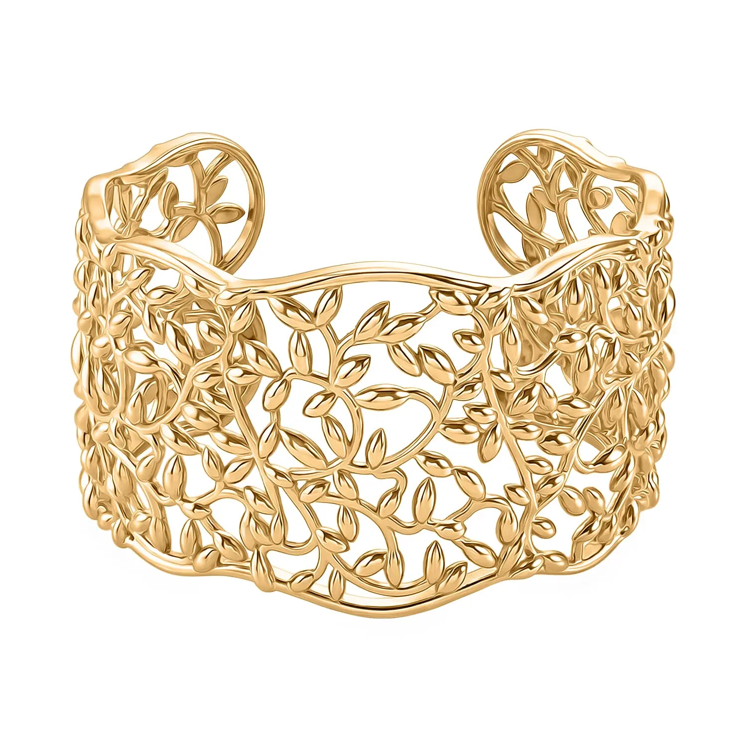EverTrue Bronzella Collection Leaves Cuff Bracelet in 18K YG Plated Bronze (6.50 In)