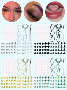 Fashion Body Jewelry Set, Unisex Design, No Piercing Required, Includes Fake Eyebrow Rings & Lip Studs, Perfect Gift for All Occasions