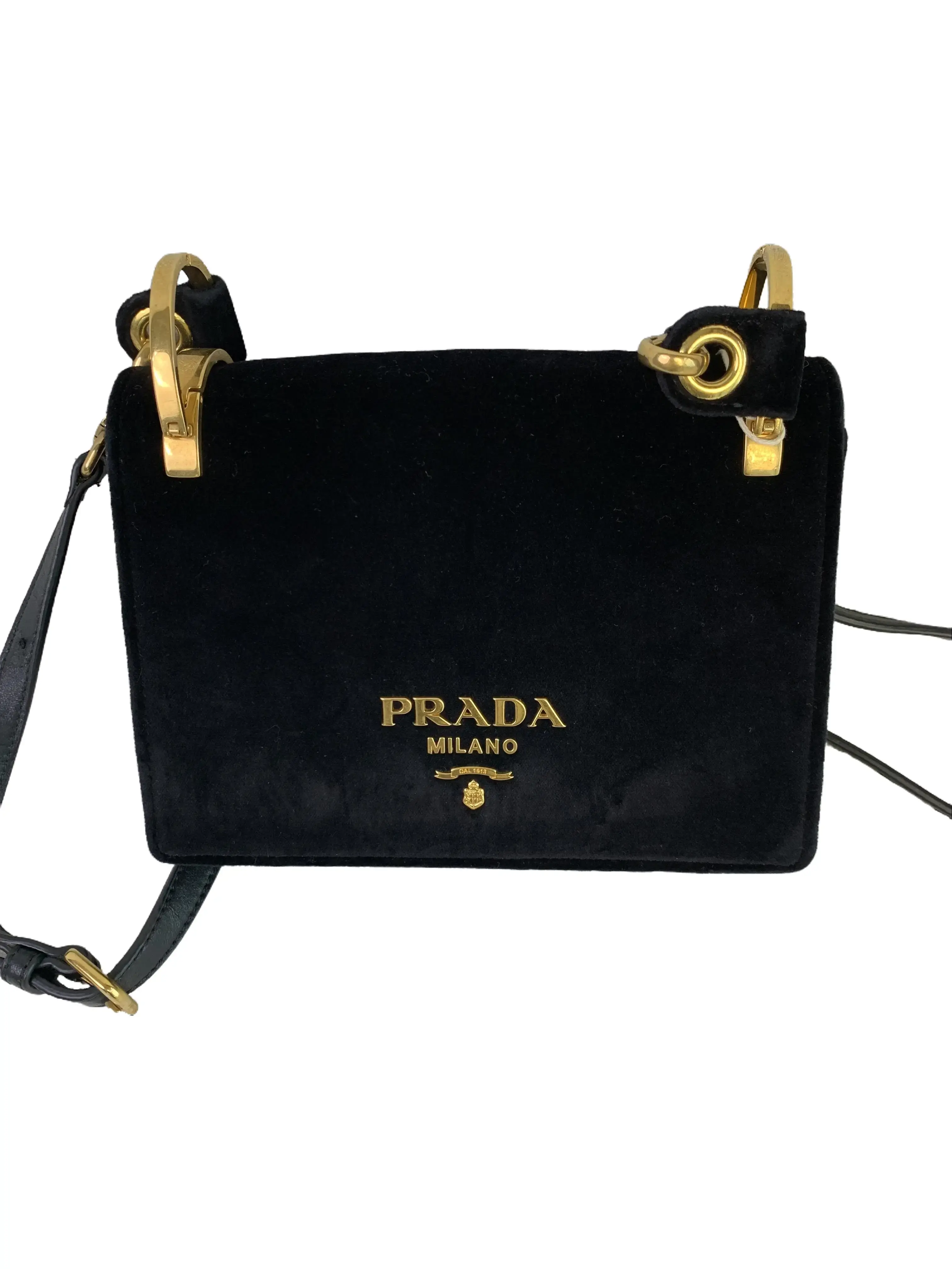 Pre-owned PRADA Black Velvet Logo Plate Crossbody Shoulder Bag/WJ06224803/4803