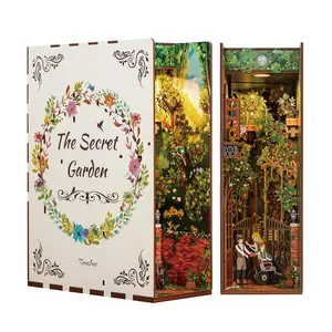 Tonecheer Secret Garden Book Nook Kit – DIY Miniature Bookshelf Insert with Motion Sensor LED Light, Fantasy Reading Room Decor
