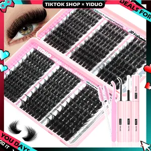 YIDUO 600pcs 540pcs 420pcs Lash Clusters Extension Kit – 9 Styles (30D/40D/50D/60D/80D/100D/150D/200D/300D), Mixed Fluffy Individual Lashes with Lash Book, Multi-Volume & High Cost-Effectiveness, Includes Bond & Seal, for Beginners & Professionals