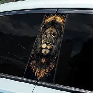 2 pieces tiger art pattern, smooth self-adhesive plastic B-pillar door sticker, durable vinyl protective film, suitable for external accessories, Car Decorative Sticker, easy DIY installation