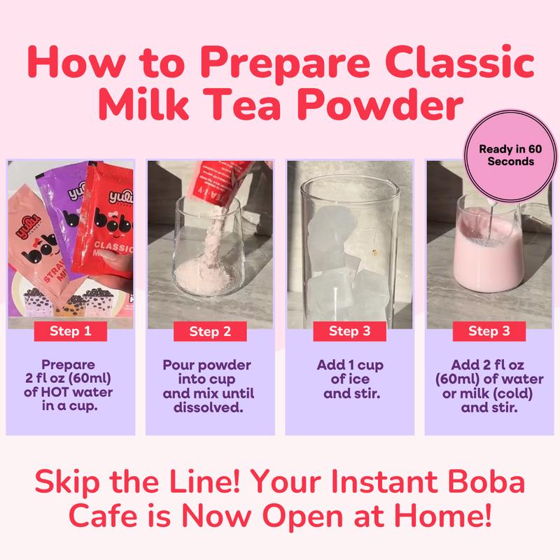 YULU FOODS Instant Boba Milk Tea Kit – Variety Pack with Brown Sugar Tapioca Pearls, 10 Drink Set