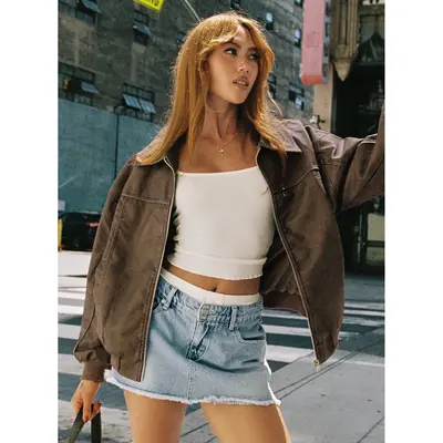 Princess Polly Faux Leather Jacket Washed Brown TikTok Shop