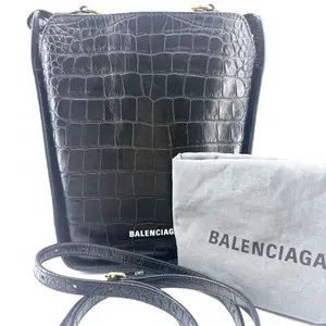 Pre-owned Balenciaga Croc Embossed Leather Tool Tote Bag Black
