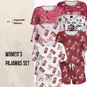 Dr Pepper Round Neck Pajama Set - Soft and Seductive Short Sleeve Nightwear, Loungewear, Homewear, Ideal Gift for Mom, Gift for Her