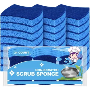 Kitchen Scrub Sponges 24-Pack, Anti-Scratch Dishwashing Sponges for Cleaning, Double-Sided Dishwashing Sponges for Dishwashing, Cellulose Sponges Safe for Non-Stick Cookware, Home, Bathroom and More