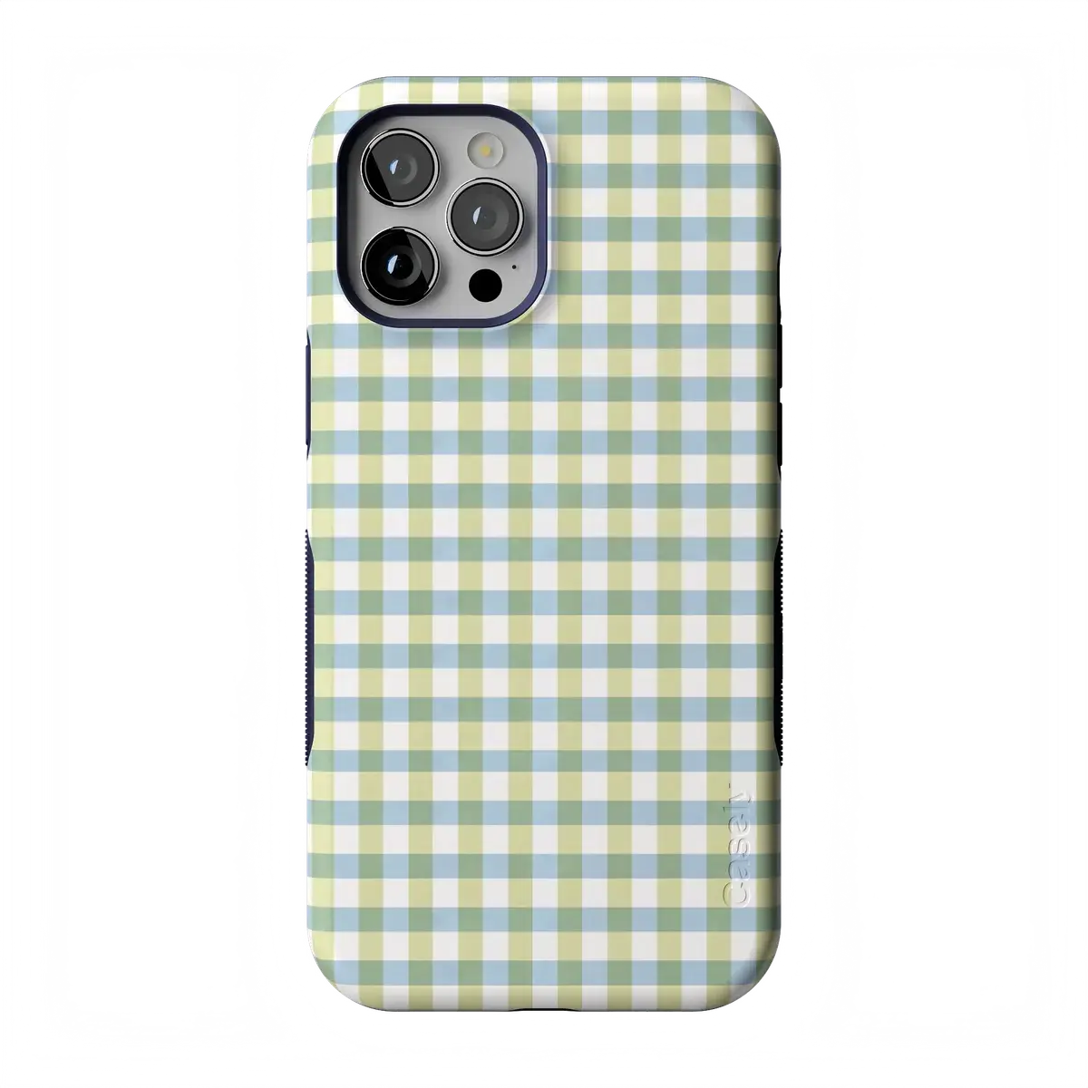 Casely iPhone 12/12 Pro Case | Pastel Picnic | Blue & Green Gingham | Bold Protective Design | Compatible with MagSafe