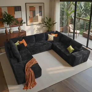 XIZZI 135" Cloud Sectional Couch for Living Room, Modular Floor Sofa with Plush Corduroy, No Assembly Required, Plush Corduroy Couches with Deep Seat Chaise Lounge