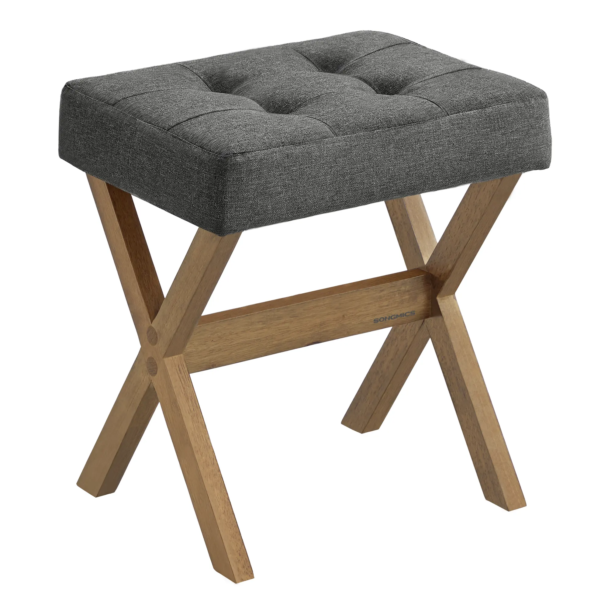 SONGMICS Makeup Stool, Padded Vanity Stool, Foot Rest, Solid Wood X Legs, for Bedroom, Closet, Entryway, 12.6 x 16.5 x 18.1 Inches