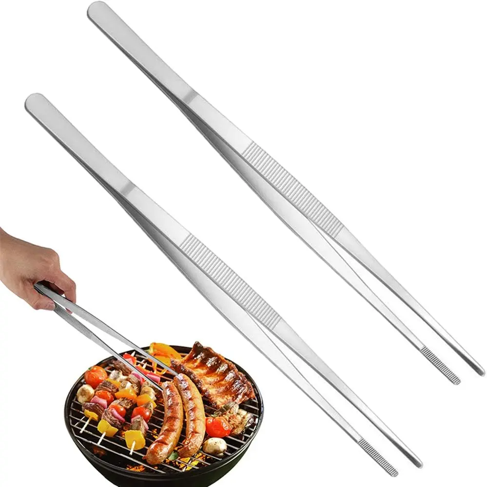 [New Deal] 2PCS 12" Stainless Steel Culinary Barbecue Tongs - Durable Metal Precision Serrated-Tip Utensils for Accurate Handling, Chef Use, Gatherings