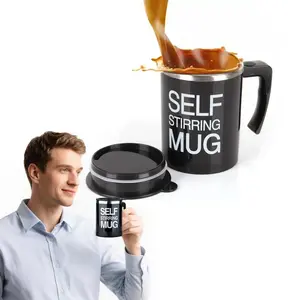 Self-Stirring Mug Automatic Mixing Stainless Steel Coffee Cup 13oz Black Battery-Powered Portable Durable Gift for Coffee Tea Lovers