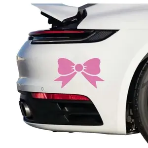 Chic Pink And White Bow Waterproof Vinyl Stickers - 2pcs Durable Cartoon-Themed Decal for Car Windows Bumpers & Water Bottles Easy Application Premium Vinyl Decor