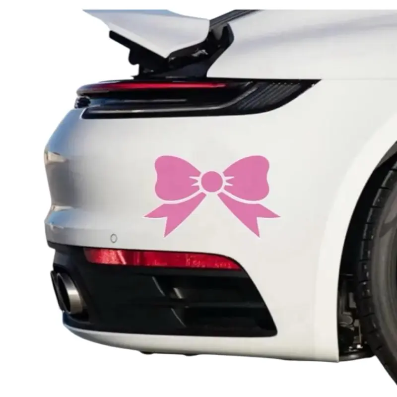 Chic Pink And White Bow Waterproof Vinyl Stickers - 2pcs Durable Cartoon-Themed Decal for Car Windows Bumpers & Water Bottles Easy Application Premium Vinyl Decor