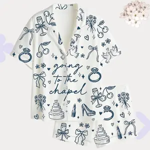 Going to the Chapel Bridal Pajama Set – Blue Wedding Icons Getting Ready PJs
