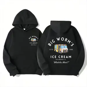 Hoodie with "BIG WORM'S ICE CREAM" Front & Back Print, Including Ice Cream Truck Graphic