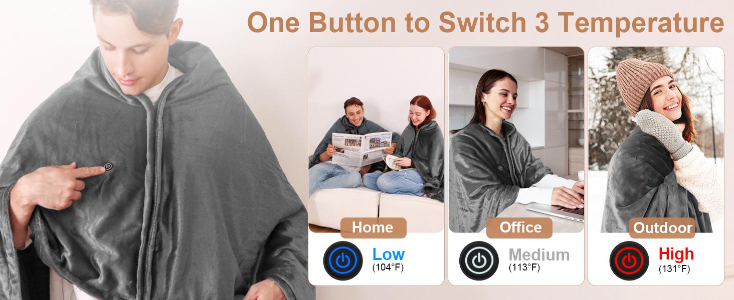 Portable USB Heated Blanket: Wearable Electric Poncho Shawl & 15s Fast Heating Wrap for Neck & Back (63"x33.5"), 3 Heat Levels, Machine Washable Soft Velvet for Office, Camping & Travel - Mother's Day & Birthday Gift Portable USB Heated Blanket: Wearable Electric Poncho Shawl & 15s Fast Heating Wrap for Neck & Back (63"x33.5"), 3 Heat Levels, Machine Washable Soft Velvet for Office, Camping & Travel - Mother's Day & Birthday Gift