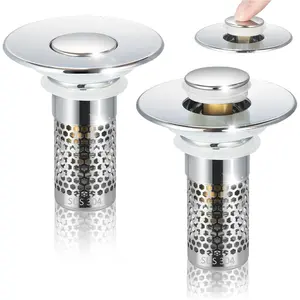 2PC Bathroom Sink Stoppers Plug Pop-up Drain Filter for 1.45 Inch Brass Basin Sink Stopper (Chrome)