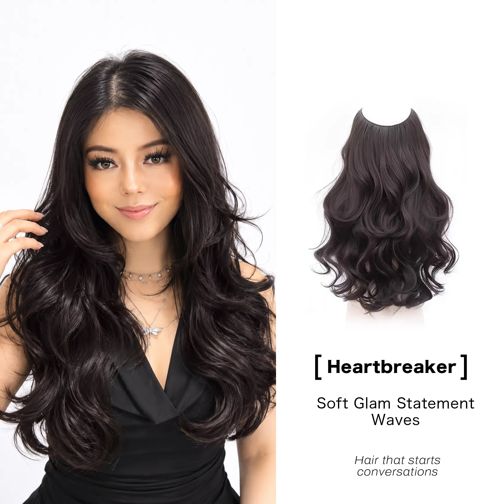 QBEAUTY Female Heartbreaker Layered Clip-in Hair Extensions - 20-in Synthetic Fiber, Invisible Edge Design by Amara