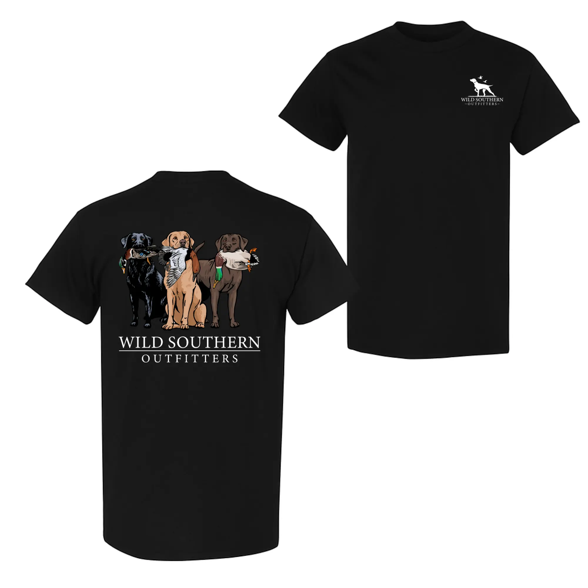 Wild Southern Outfitters Unisex Round Neck Short-Sleeve Cotton Hunting Dog T-Shirt - Duck Hunt Print, Retrievers Art, Southern Outdoor Lifestyle Casual Top, Tshirt, Shortsleeve, Crew Neck, Graphic, Outdoors, Sports, Hunting Shirt, Unisex Cut