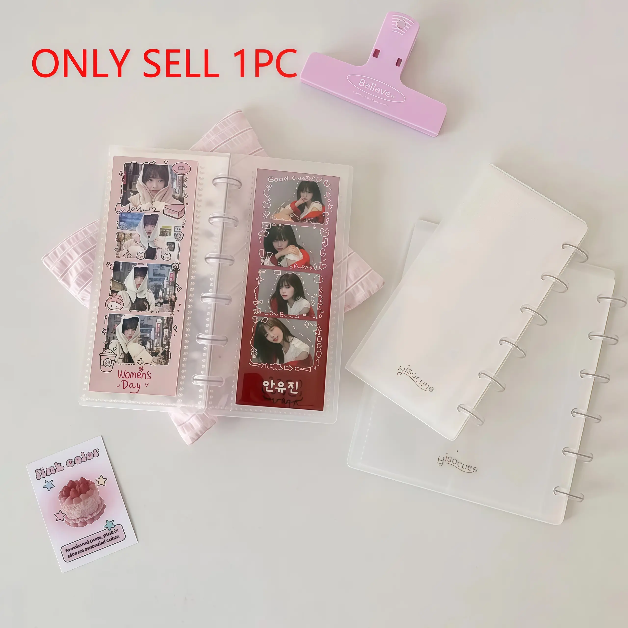 1pcs 6-Hole Loose-Leaf Album - Transparent Portable Storage Book for KPOP Idol Small Cards, Ins-Style Simple Long-Strip 4-Cut Grid Photos (Home & Festive Gift Supplies)