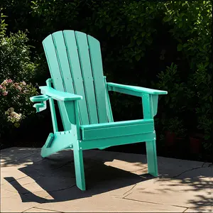 Upland YYFAC-AB1 HDPE Folding Adirondack Chair with Cup Holder,Weather-Resistant, Low Maintenance,Supports up to 400lbs,Aruba Blue