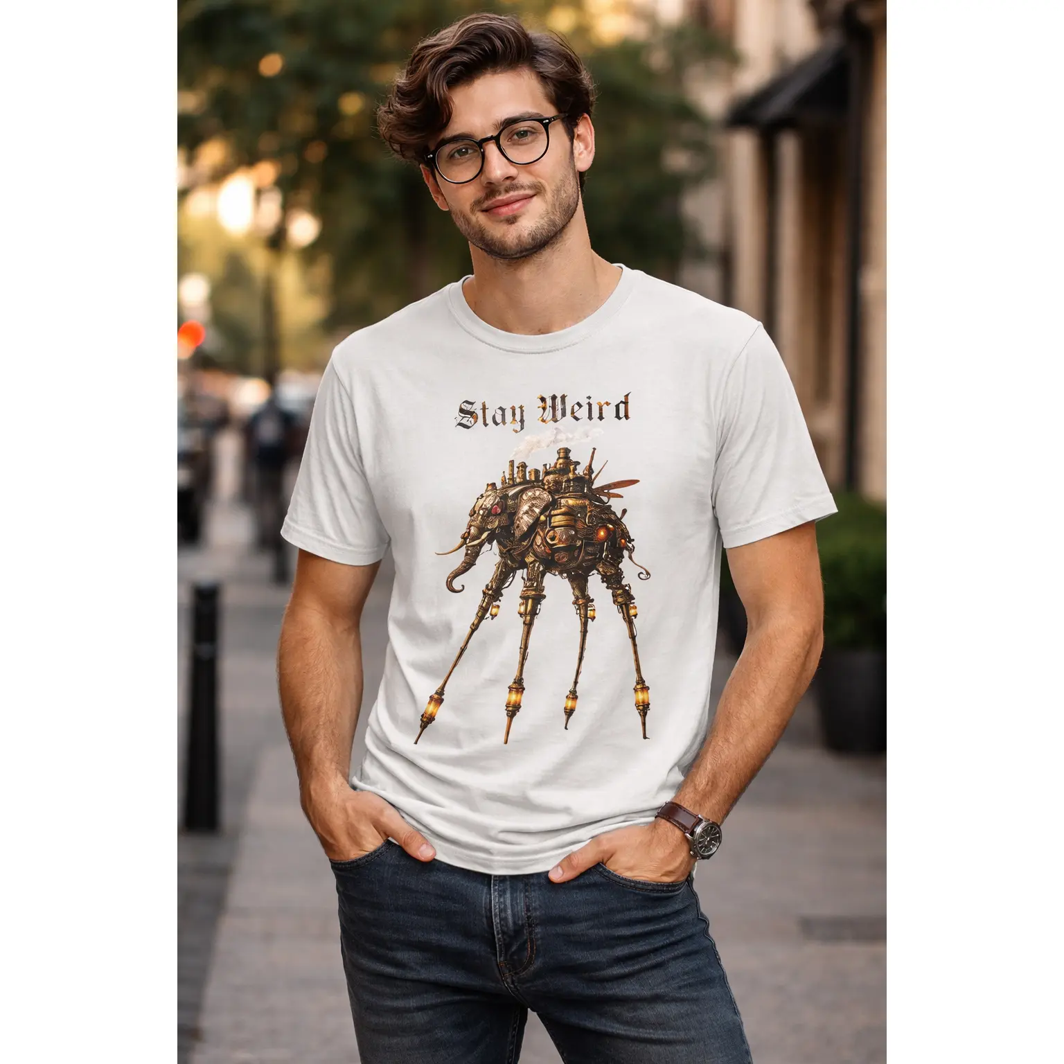 Stay Weird Mechanical Elephant WitchSoul Original T-Shirt — Steampunk Art Tee