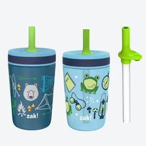 Zak Designs Kelso Kids Leakproof Tumbler Set with Extra Straw, BPA Free Plastic and Durable Stainless Steel, Insulated Drinkware with Screw-On Lid