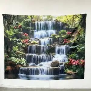 Waterfall Pattern Wall Decor, Garden Party Banner, Photo & Photography Prop Background Cloth, Indoor & Outdoor Background Decoration, Ornaments, Wedding Party Backdrop, Party Decorations Banners