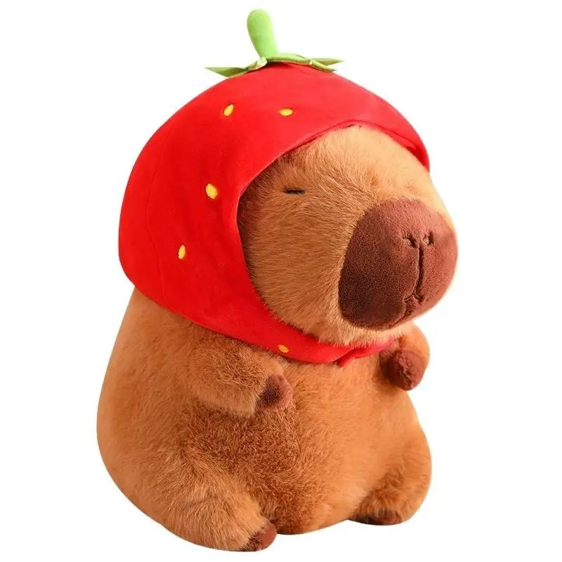 Strawberry Capybara Plush Toy Summer Gifts Cute Anime Fluffy Stuffed Animal Creative Birthday Gift for Kids Chrismas Room Decor Thanksgiving Water Toy Outdoor Set for Girls