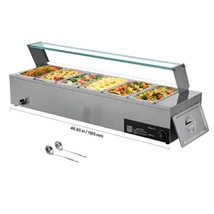 Commercial Food Warmer For 6 X 1/3 Size Pans — Durable Buffet Bain Marie Unit With Glass Cover, Heavy-Duty Stainless Steel Construction, Even Heat Distribution, Safe For Restaurants, Hotels, Catering, Cafeterias, And Event Buffets