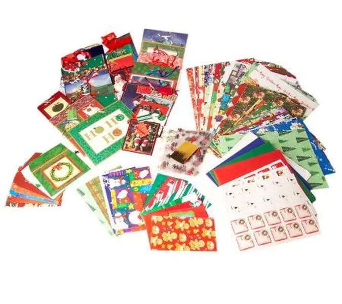140pc Christmas Gift Wrap and Bag Set w/60 Gift Tags & Tissue Paper