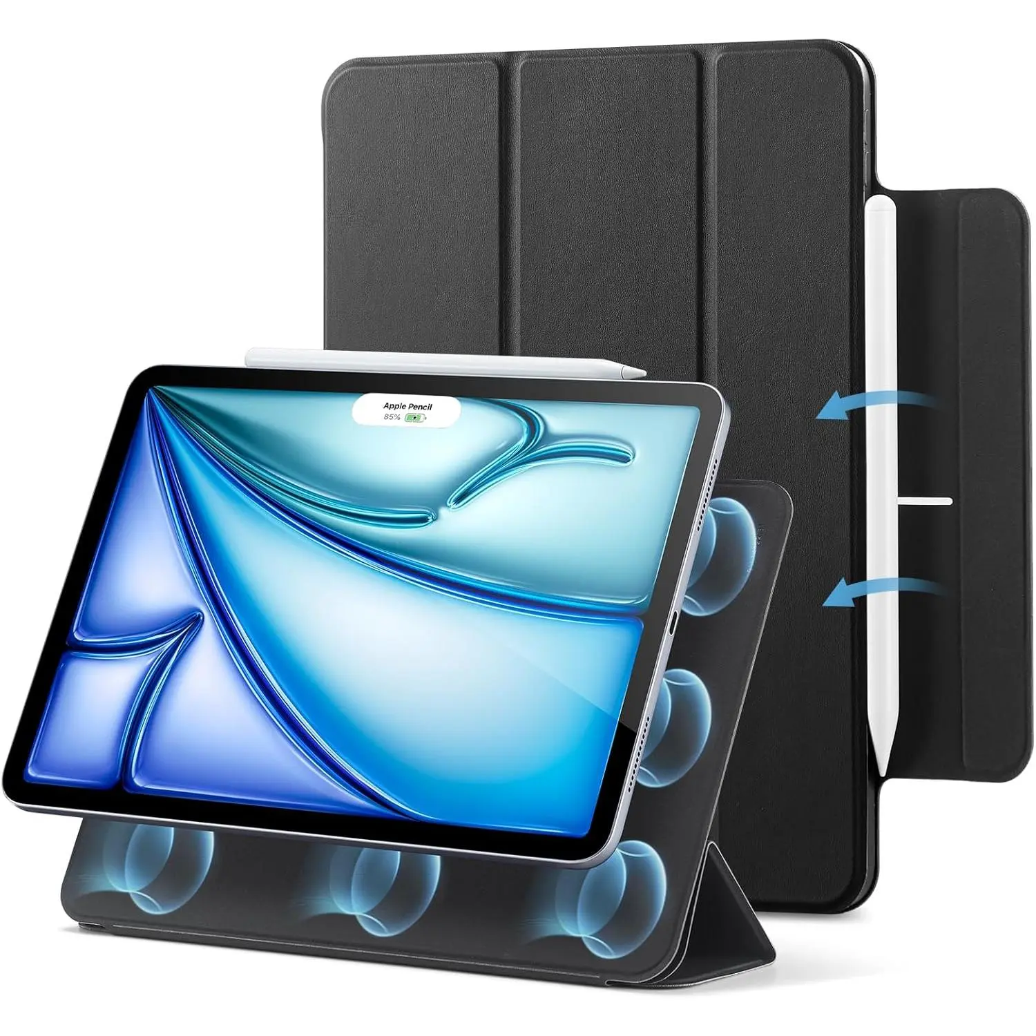P-CLC02 Tablet Cover for iPad Air 11 in (M3/M2 2025/2024, 5th/4th Gen 2022/2020) - Powerful Magnetic Lock, Slim Trifold Stand, Auto Wake/Sleep, Durable Protection, Black Tablet Accessory