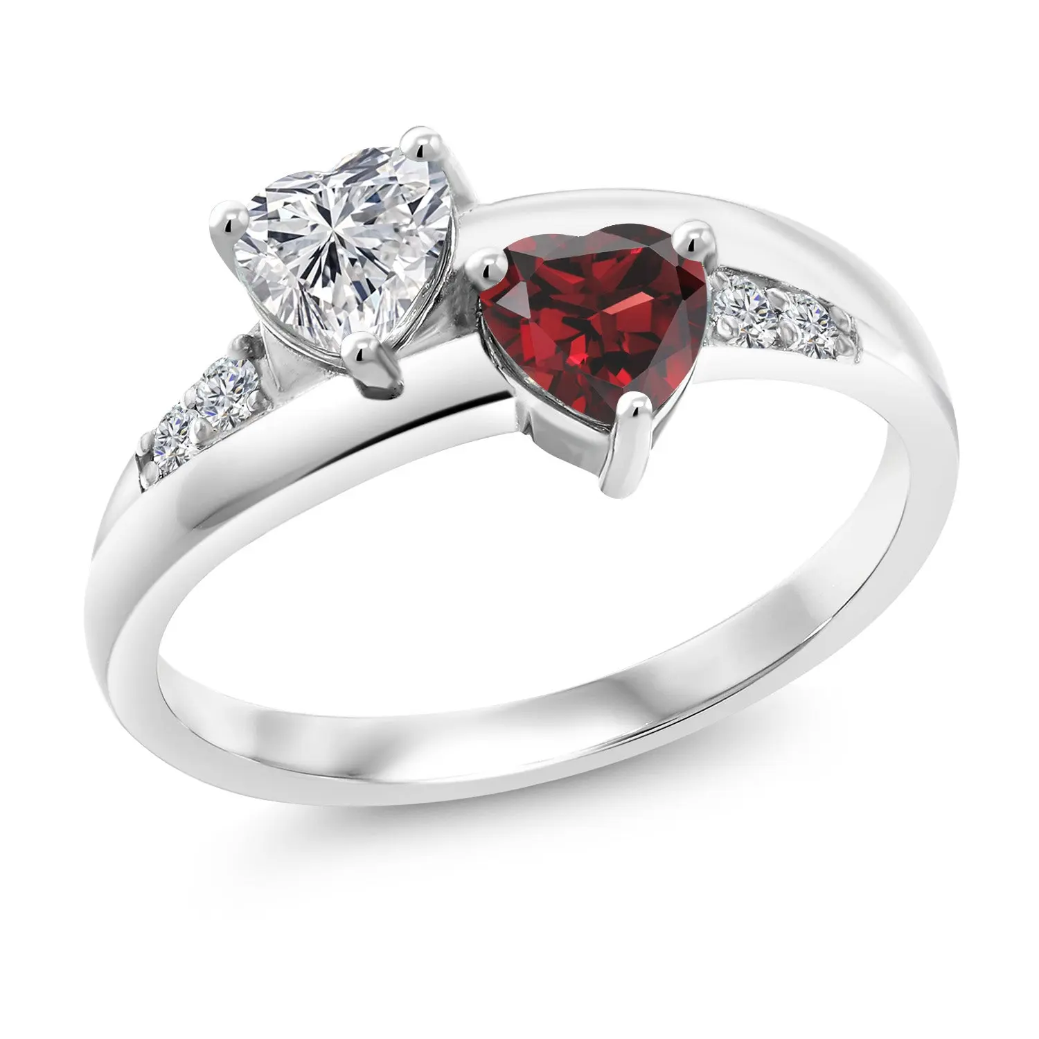 Gem Stone King 925 Sterling Silver Lab Grown Diamond and Red Garnet Engagement Ring For Women | 1.12 Cttw | Heart Shape 5MM | Gemstone April Birthstone