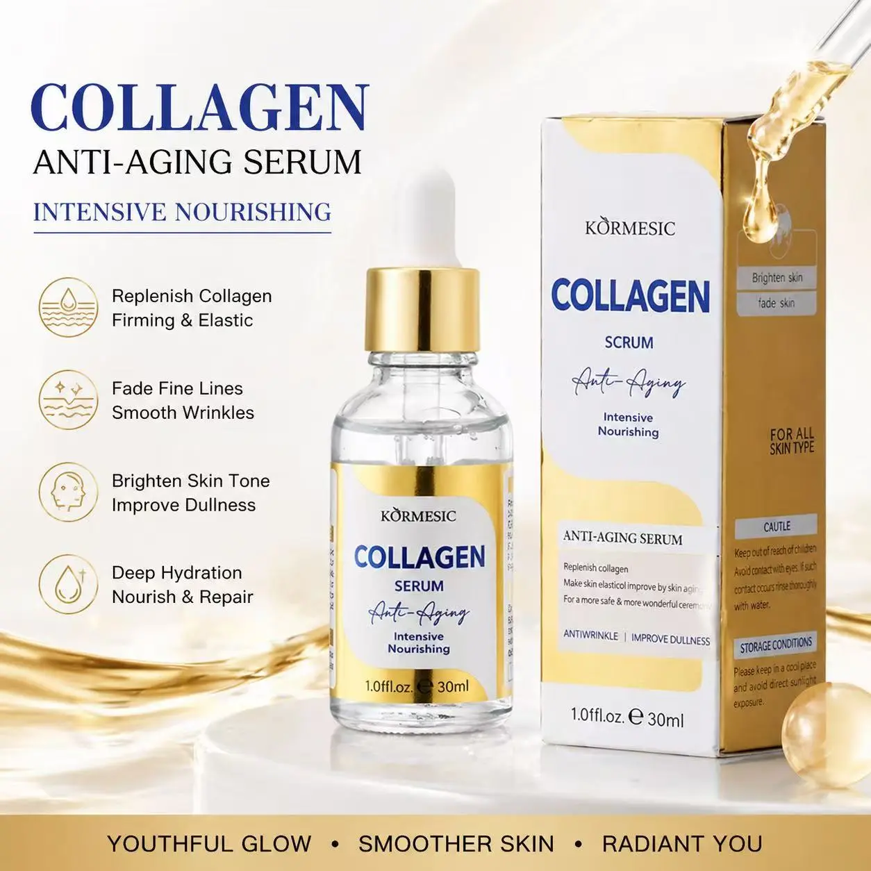 [BUY 1 GET 2 FREE]Collagen Face Serum with Squalane, Deep Hydration for Plump, Smooth, Bright & Youthful-Looking Skin