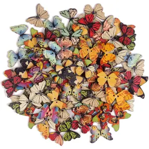 100 count Butterfly Wooden Buttons,1 Inch Colorful 2 Holes Mixed Decorative Buttons for DIY Sewing& Craft Clothes Accessories