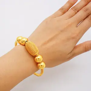 African Gold Color Bangles for Women, Luxury Plated Costume Jewelry Bracelets, Daily Wear for Indian-Middle Eastern Wedding Occasions