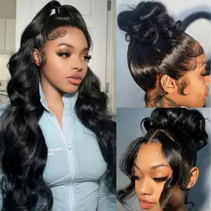 ONECHULY Body Wave 360 Lace Front Wig Human Hair 200% Density Full Lace Pre-Plucked with Baby Hair HD Transparent Lace Brazilian Virgin Hair Natural Black Wig for Women