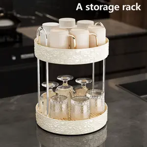 High-End Desktop Organizer Multi-Functional Rotating Tray Home Cup Holder with Drainage Plate Storage Rack Rotating Tray