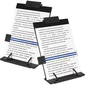 2 Pack Desktop Document Holder Stand with 7 Adjustable Position, Black Metal File Organizer Copyholder for Typing Speech Reading A4 Letter Music Book Tablet Office, with Paper Clip Line Guide