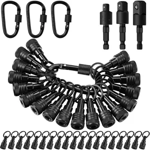 18 count Bit Holder Keychains, 3 count 1/4 3/8 1/2" Socket Drill Nut Bit Holders Portable Hex Shank Screwdrivers Adapters and Locks 24 Gadgets for Tools Improvement Men Workers Gifts(Black)