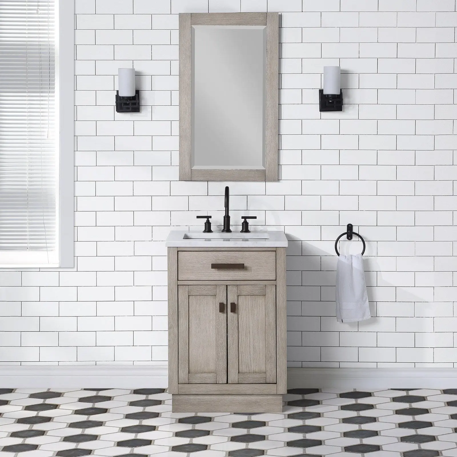 Water Creation Chestnut 24" Single Sink Carrara White Marble Countertop Vanity In Grey Oak