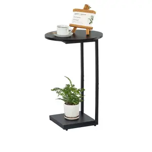 C Table Small End Table, Couch Tables That Slide Under, C Shaped Small Oval Side Table for Living Room, Bedroom and Small Spaces  brown multifunctional white durable desks