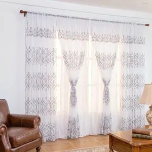 4 Pcs 52x84 inch Geometric Diamond Embroidery Double Layer Curtains, with Waterfall Valance, Rod Pocket, Decorative Summer Home Textile Accessory for Living Rooms, Bedrooms QF18 holiday decoration luxury decor various european style